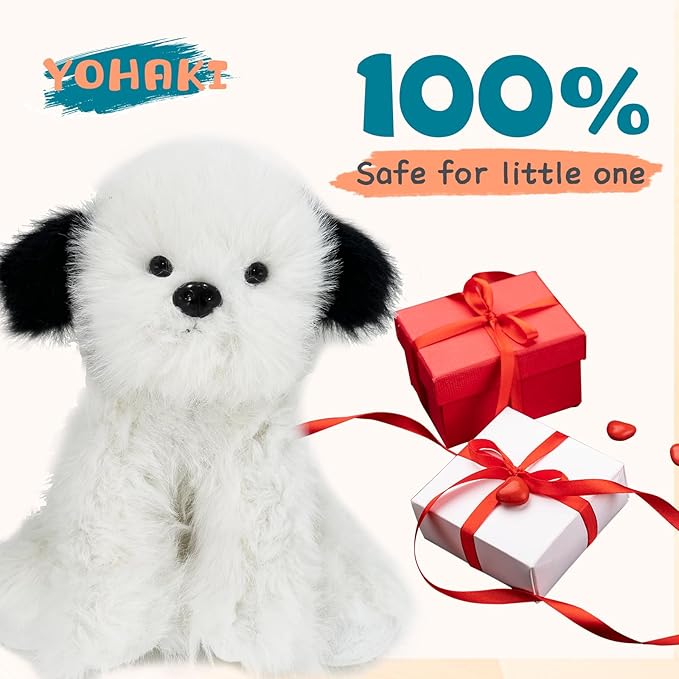 Plush Puppy Dog Toy - 15 Inch Soft Stuffed Animal, Cuddly Black and White Fluffy Dog, Huggable Plush Companion for Kids and Adults, Birthday