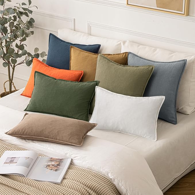 MIULEE Decorative Linen Euro Sham Pillow Covers 24x24 Deep Blue | Boho Farmhouse Neutral Couch Throw Pillows for Bed, Pack of 2 Accent Coastal Modern Pillowcases, Sofa Livingroom Home Decor