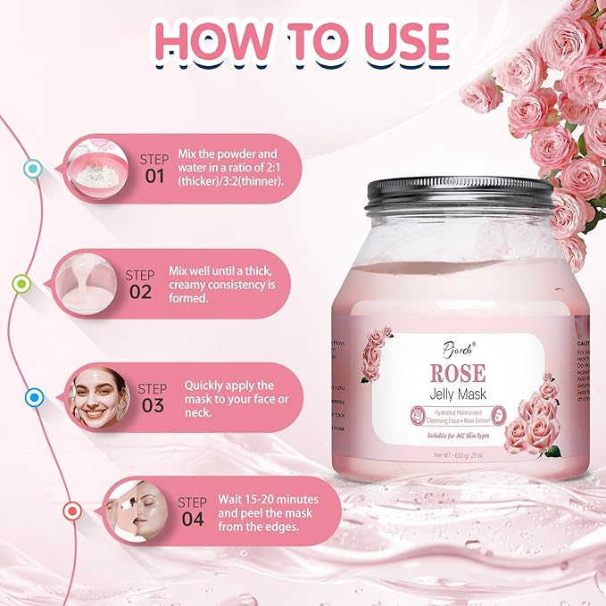 Jelly Masks for Facials Professional, Bulgarian Rose Hydrating & Moisturizing Jelly Mask Powder with Mixing Bowl Set, Peel-Off Hydrojelly Face Mask Skincare, Spa Use for All Skin