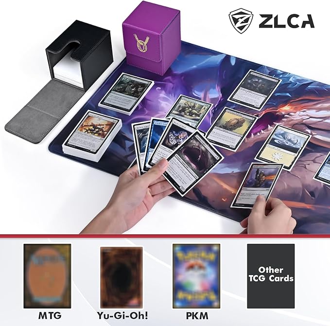ZLCA Card Deck Box for MTG with 2 Dividers, Card Storage Box Fits 100+ Single Sleeved, PU Leather TCG Deck Case Holder for Magic Commander Yugioh (Black,Ring)