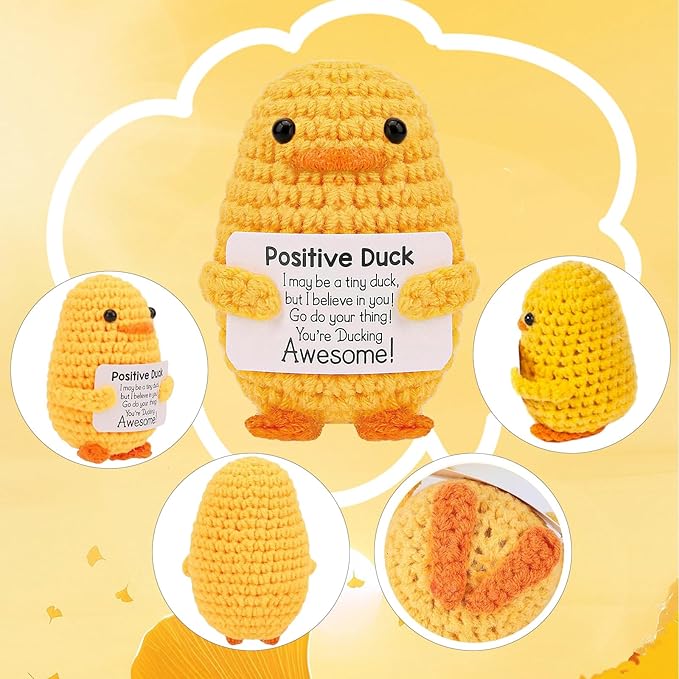 Stocking Stuffers for Men Women Adults Teens-Christmas Stockings White Elephant Gifts Emotional Support Crochet Duck with Positive Card