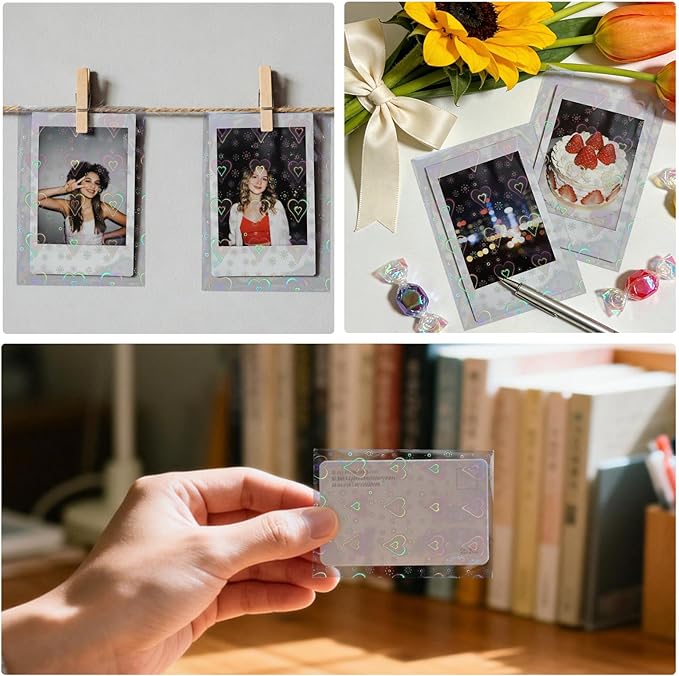 400pcs Love Heart-Shape Photocard Sleeves, 9.1x6.5cm/3.58x2.56in Holographic Foil Card Protector Covers for Trading Cards Photocards