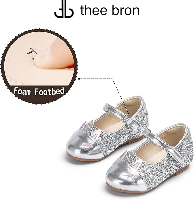 THEE BRON Mary Jane Ballet Flats - Girls' Dress Shoes with Hook & Loop Closure