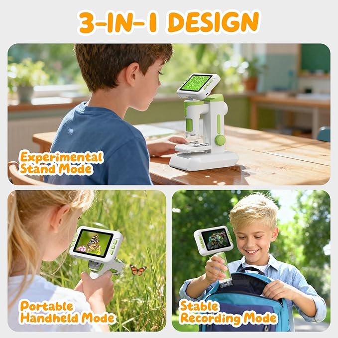 1600X Microscope for Kids, 4K 4.0" Digital Screen Kids Microscopes with Slides Kit, Educational Science Toys for Christmas Birthday Gifts for 3-14 Year Old Children Students