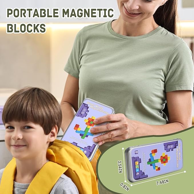 Magnetic Blocks with Magnet Iron Box - Travel Magnetic Building Toys for Toddlers Kids Ages 4-8, Road Trip ‌Sensory Toy Christmas Birthday Gifts for Boys & Girls - 32Pcs