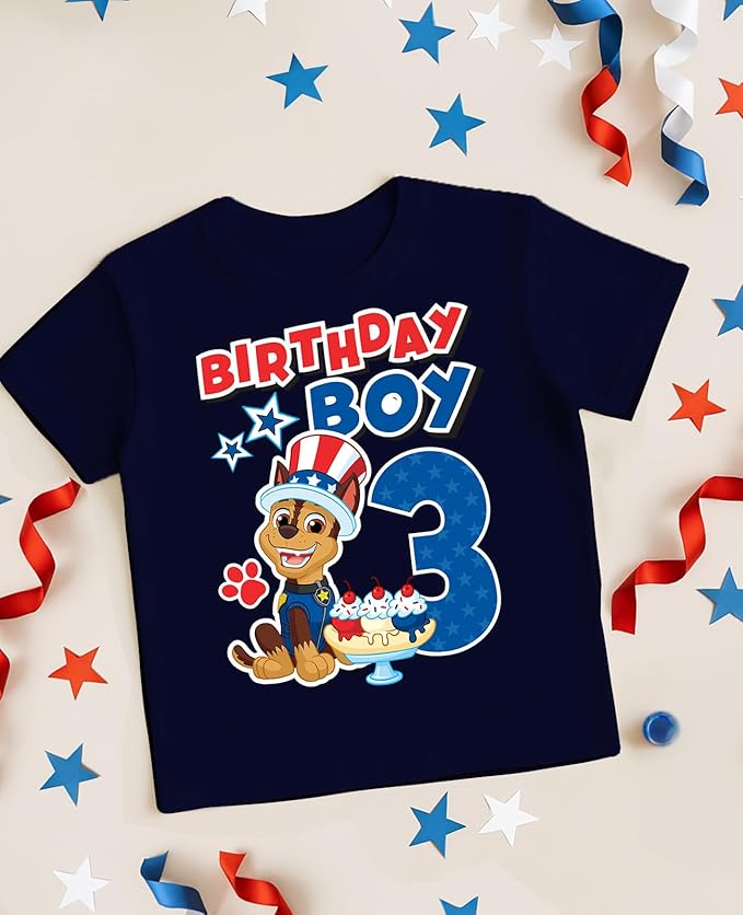 Paw Patrol Chase 3rd Birthday Boy Shirt - Toddler T-Shirt Gift Outfit for Party - Clothes for 3 Year Old Boys