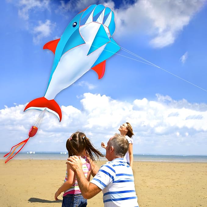 HENGDA KITE 3D Kite for Kids and Adults,Easy to Fly,Excellent Fabric and Structure Design，Huge Frameless Soft Parafoil Giant Whales Dolphins Kite