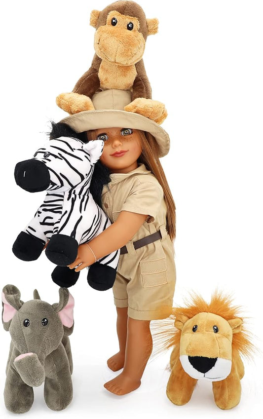 Playtime by Eimmie 18 Inch Doll Clothes and Accessories - Safari Outfit and Stuffed Animal Set - Clothing Sets & Stuff - Fits American, Generation & Similar 18” Dolls for Girls