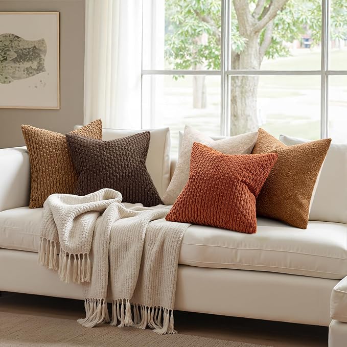 MIULEE Decorative Throw Pillow Covers 18x18 Dark Brown Textured Corduroy | Pack of 2 Striped Pillow Covers Modern Farmhouse Fall Home Decor for Couch Bed Sofa Living Room