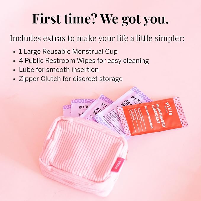 Pixie Soft Menstrual Cup - Ranked 1 for Most Comfortable Reusable Period Cup - Buy One We Give One - Includes Ebook Guide, Cleaning Wipes, Lube, & Storage Bag - Tampon and Pad Alternative