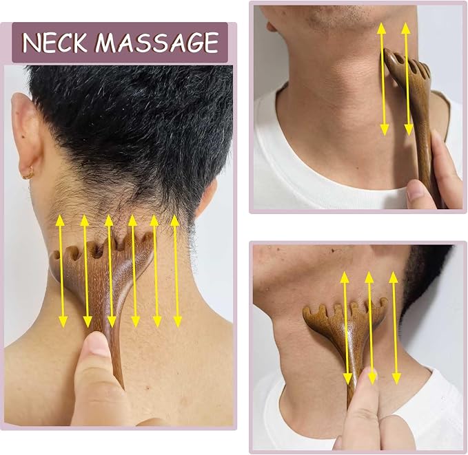 Head Massager Scalp, Wooden Scalp Massager, Foot Massage Tool | with storage pouch, natural Sandalwood, masajeador de cabeza, scalp massage for stress relax, foot massage for muscles relax