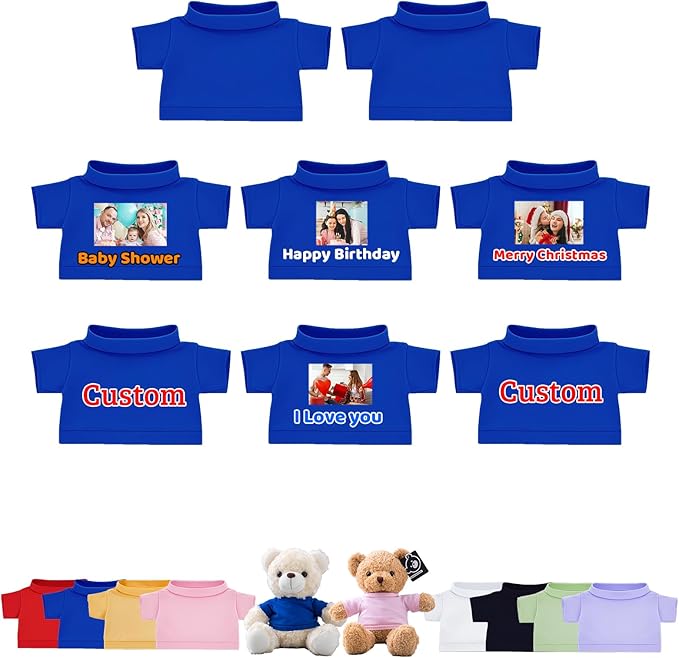 8 Pcs Custom Teddy Bear Clothes with Name Photo, Personalized Stuffed Animal Clothing Fit 8-16inch Stuffed Bear Clothing, Personalized Clothes for Teddy Bears Make Your Own Plush Doll Shirt