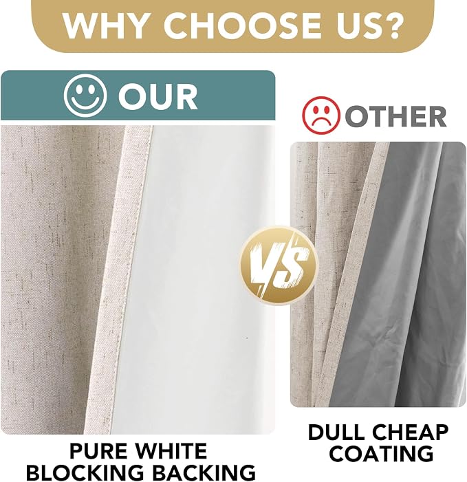 H.VERSAILTEX Linen Blackout Curtains Durable Thick Textured Linen Look 100% Blackout Patio Door Curtain Anti Rust Grommet Extra Wide Sliding Door Curtain Panel, Natural，W100 x L108 inch