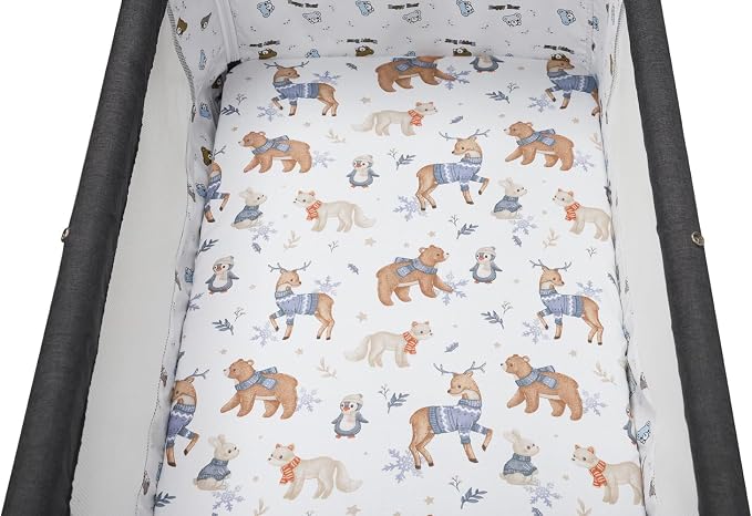 Pack n Play Sheet Stretchy Fitted Portable Mini Crib Sheets Set 2 Pack,Playard Sheets Convertible Playard Mattress Cover,Ultra Soft Jersey Material, Dark Blue & Bear Deer