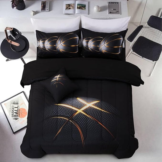 A Nice Night Queen Comforter Set,3D Phnom Penh Black Basketball Printing Bedding Set for Kids Teens,Queen