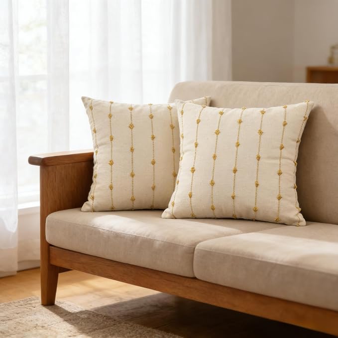 JMGBird Cream Throw Pillows Decorative Pillows, Inserts & Covers | 18x18 Gold Pillows Decorative Throw Pillows with inserts included Throw Pillows for couch