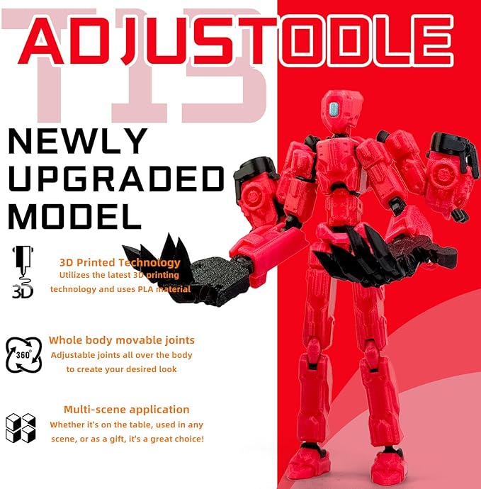 8Inch T13 Action Figure Assembly Completed,3D Printed Multi-Jointed Movable Toy Nova 13 Action Figures Desktop Decorations for Game Lovers Toy (Red Emitting red Light)