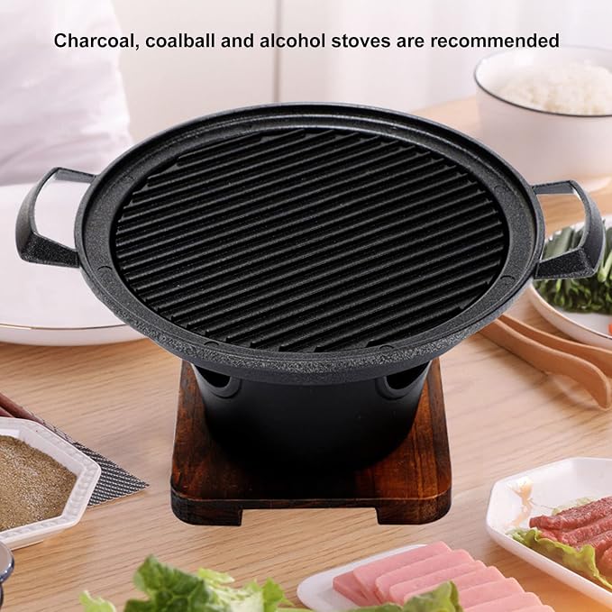 Portable Wooden Charcoal Grill,Japanese Hibachi Tabletop BBQ for Indoor/Outdoor Use, Camping, Patio, Backyard & Picnic | Durable Cast Iron & Aluminum Alloy Construction