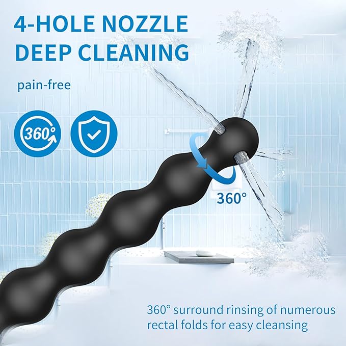 Shower Enema Douche Nozzles , 4 Holes Water Spray Comfortable Silicone Nozzles Enema , Reusable Shower Enema Hose, Black