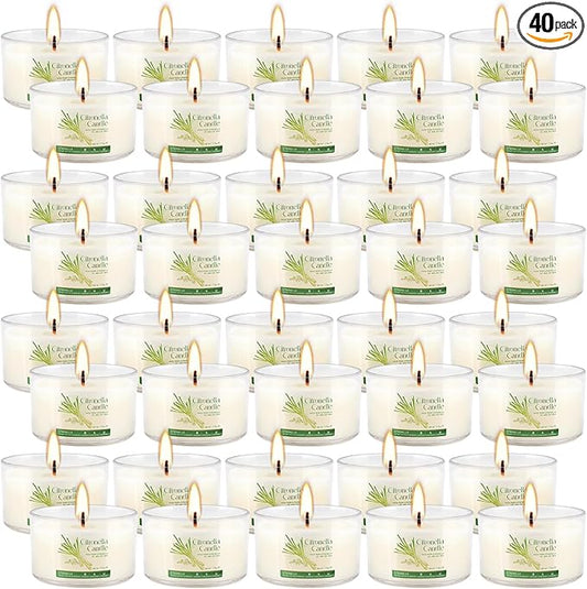 40-Pack Citronella Scented Tealight Candles -Outdoor Candles Natural Soy Wax Candle Bulk, Smokeless & Long-Lasting for Yard, Picnic, Camping Outdoor Comfort.