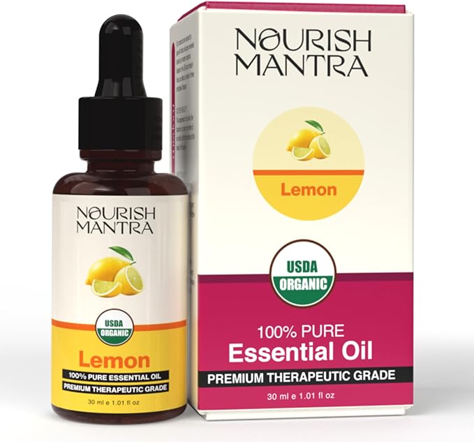 Nourish Mantra Lemon Essential Oil | Premium Quality Essential Oil for Massage, Aromatherapy & Skin | 100% Pure, USDA Certified Organic Lemon Essential Oil | Perfect for Diffuser, Home & Car