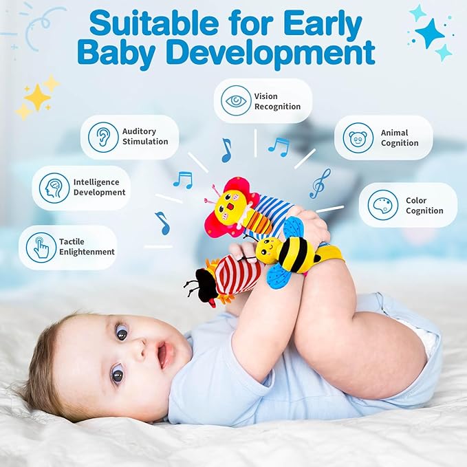 Baby Rattles Toys for 0-6 Months - Infant Toys 0-3 Month Old Baby Boy Girl Gifts Set with Teething and Wrist Socks Rattle Infant Newborn Sensory Toy Valentines Day Gifts for Kids