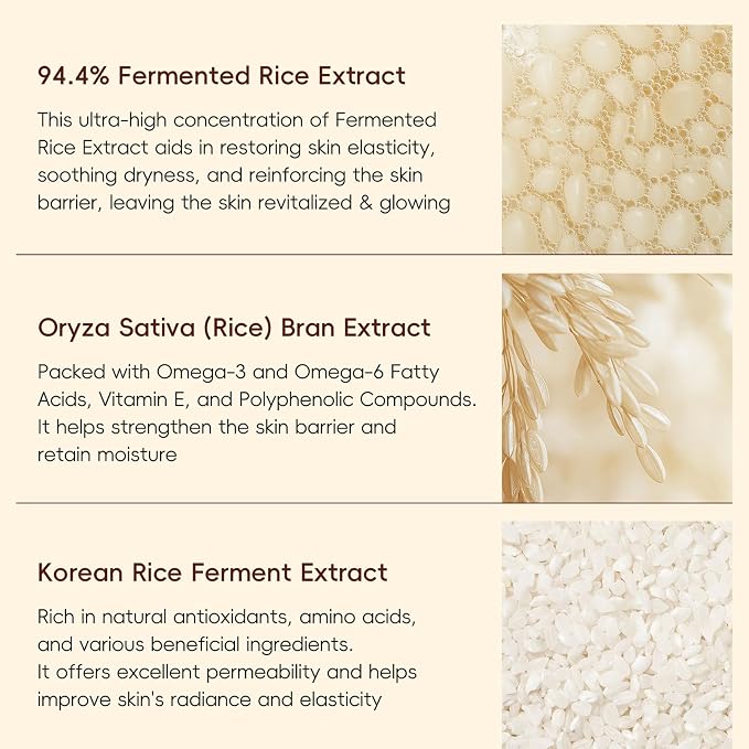 Korean Rice Radiance Skincare Set, 5 Piece Moisturizing Rice Skin Care | Silky Cleanser, Milky Toner, Glow Serum, Eye Cream, Moisturizing Cream