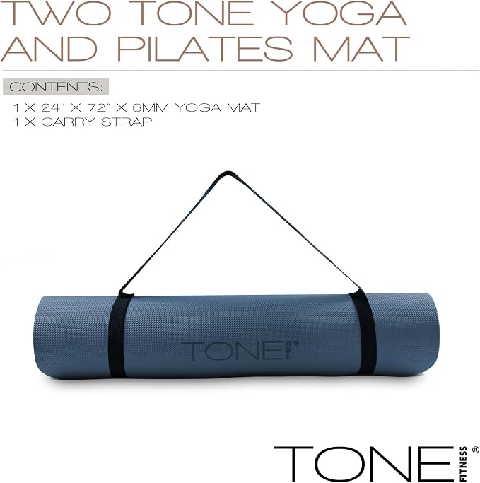 TONE Fitness Yoga Mat 1/4" Thick Non Slip Exercise & Pilates Mat for Home Workouts with Carrying Strap | Multiple Options