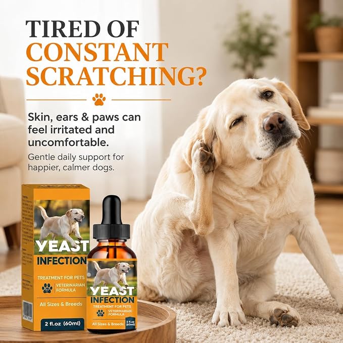 Yeast Infection Treatment for Dogs, Fast Soothing for Skin & Ear | Natural Herbal Care, Relieves Itchy Skin, Paw Licking & Irritation, for Skin Odor & Seasonal Discomfort, All Breeds, 60 ml