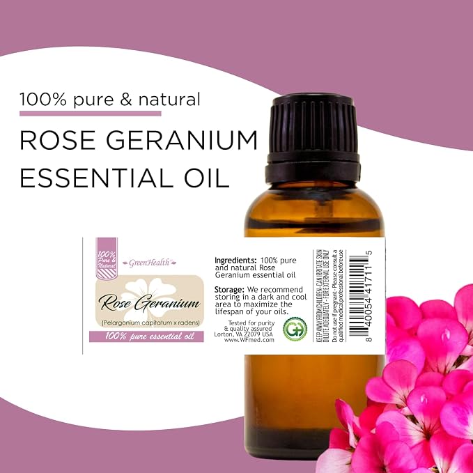 Rose Geranium Essential Oil - 1 fl oz (100% Pure & Uncut) - GreenHealth