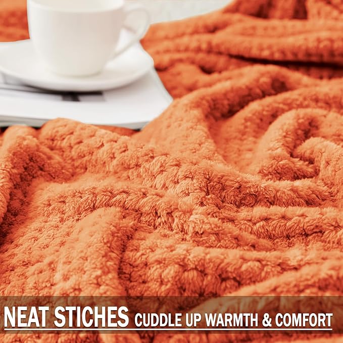 Exclusivo Mezcla Soft Waffle Fleece Bed Blanket Queen Size, Burnt Orange | Lightweight Plush Blanket for Bed, Bedroom, Cozy Flannel with Waffle Texture, Stylish Home Decor, All Season, 90x90 Inches