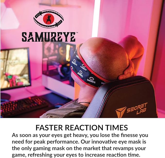 Bruder Samureye Gaming Enhancement Mask l Microwaveable moist heat mask l Improve gaming performance l Faster Reaction Times l Rejuvenates and Refreshes Eyes l Comfortable adjustable and hand washable
