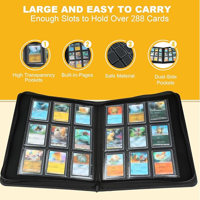 GERMUN Toploader Binder, Holds 288 Toploaders, 9 Pocket Top Loader Binders with Sleeves for 3 x 4'' Toploaders, Double-Sided Pocket Top Loader Storage Binder, Trading Card Binder - Carbon Blue