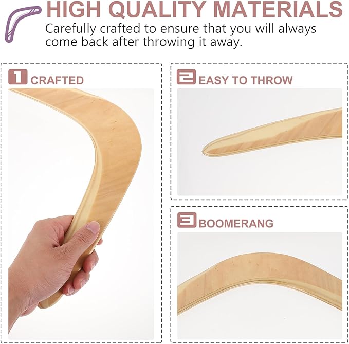 Kisangel 1pc Wooden Boomerang for Adults, 14.17 Inch Large Throwers Boomerang Outdoor Flying Toy for Family Fun Active Play, Synthetic Material, Beige,