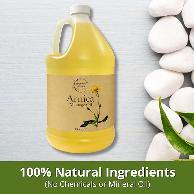 Brookethorne Naturals Arnica Massage Oil for Massage Therapy | Arnica Montana & Lemongrass Essential Oil – All Natural Supports Active Lifestyles – Paraben Free, Made in USA – 1 Gallon