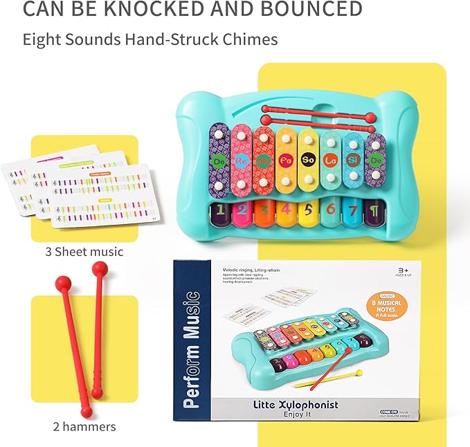 2-in-1 Baby Piano & Xylophone Toy for Toddlers 1-3, 8-Key Multicolor Musical Learning Instrument, Early Educational Gift for Infants Kids