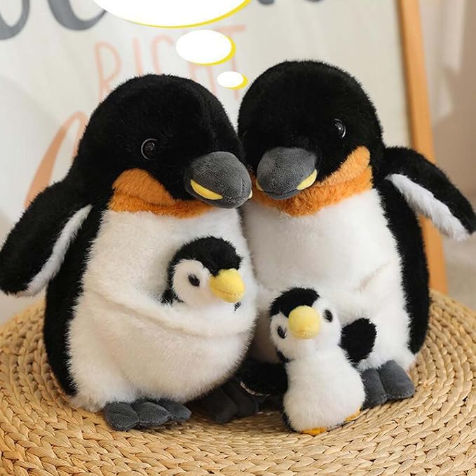 Plush Mum Penguin with Baby Stuffed Toys Prentend Play Animals Dolls Gifts for Kids 10Inches