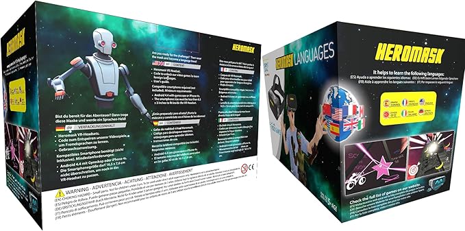 Heromask: VR Headset for Kids + Game System to Learn Spanish Italian etc [Language Learning] Virtual Reality for Kids. Kids Gifts for Boys and Girls for Age 5 to 12 Years Old. Educational