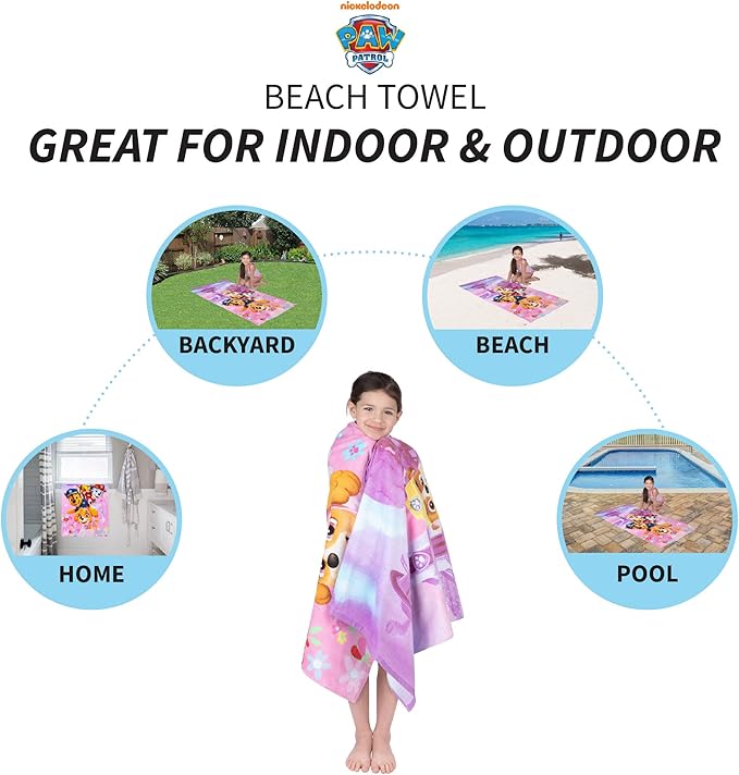 Franco Kids Super Soft Cotton Bath/Pool/Beach Towel, 58 in x 28 in, Paw Patrol Girls