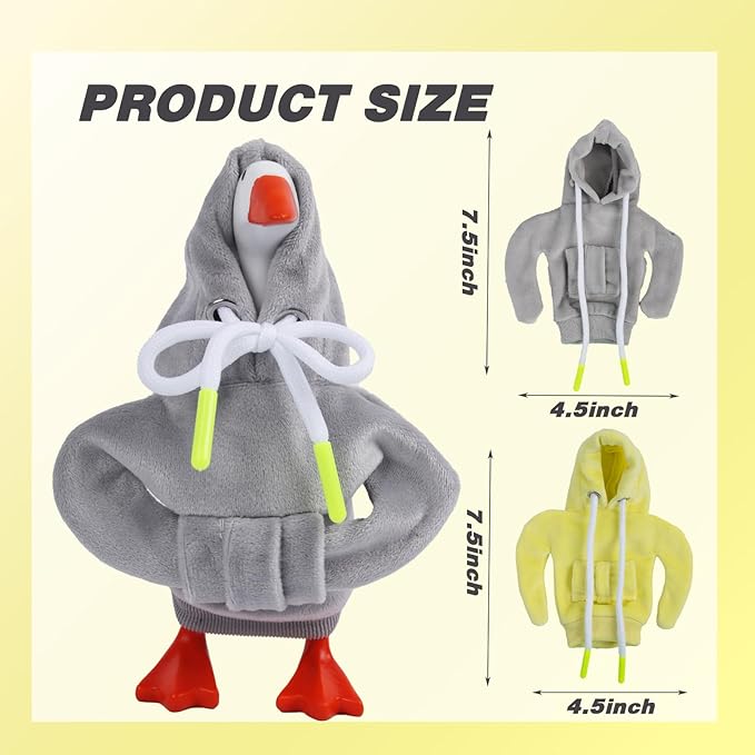 2 Pcs Desk Goose Outfits 7 Inches, Mini Desk Goose Clothes Hoodies 7 Inch Porch Goose Costume Desk Goose Accessories for Magnetic Goose Statue Table Decor (Grey & Yellow)