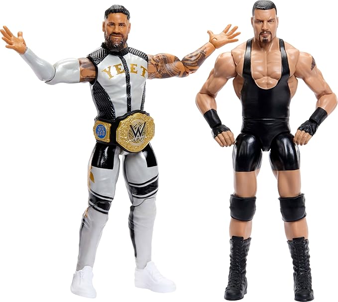 Mattel WWE Main Event Showdown Action Figures 2-Pack with Accessory, Series #25 Bron Breakker vs Jey USO Collectible Set, 6-inch