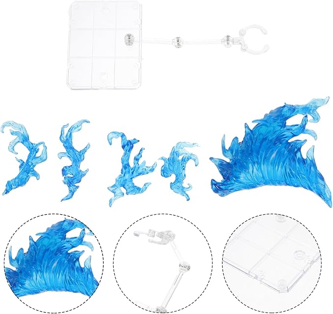 iplusmile Action Figure Stand, Assembly Action Figure Display Holder Base Doll Model Support Stand, Figure Display Fire Effects Compatible with HG RG SD SHF 1/144, Blue