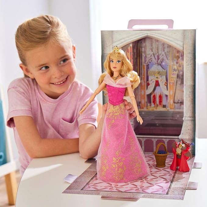 Disney Store Official Disney Princess Story Doll (Aurora) 11 Inches, includes Coloring Book and Additional Dress, Princess Doll in Classic Outfit, Disney Princess Toys for Girls