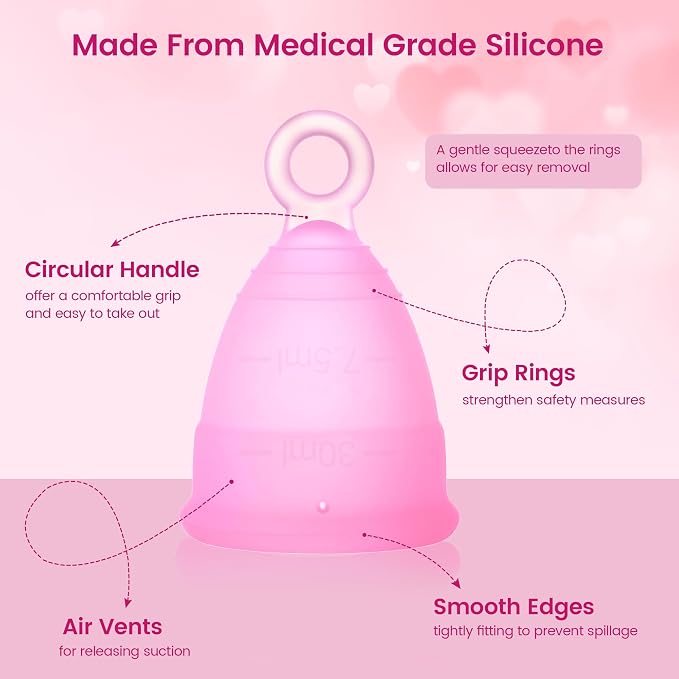 Reusable Menstrual Cup, Silicone Period Cup, up to 12 Hours of Leak-Free Protection, Disc,Tampon, Pads Alternative for Women