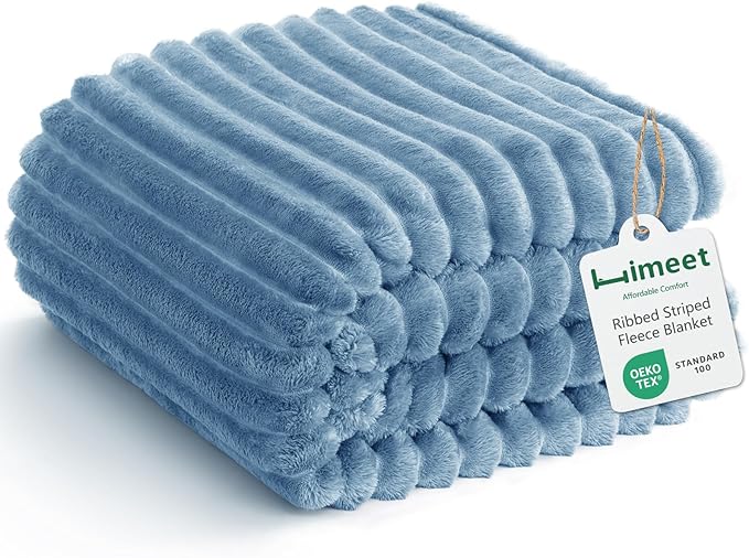HIMEET Grayish Blue Throw XL Blanket, 300GSM Ribbed Fleece, 50 x 70 Inches | Ultra Soft Flannel, All-Season Lightweight Warmth, Extra Coverage for Couch Lounging, Home Room Decor, Machine Washable