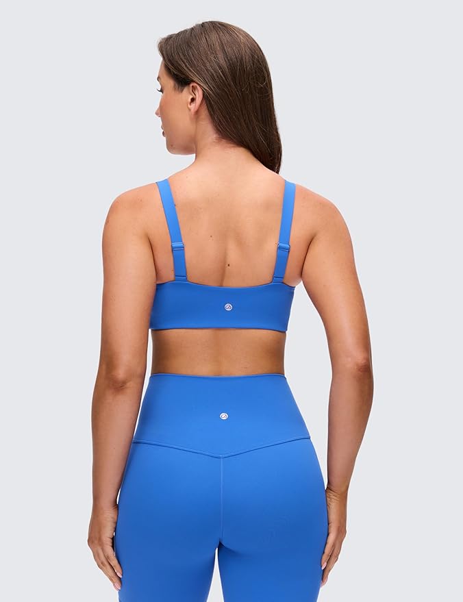 CRZ YOGA Butterluxe Adjustable Wide Strap Sports Bras for Women - Square Back Padded Scoop Neck Yoga Top