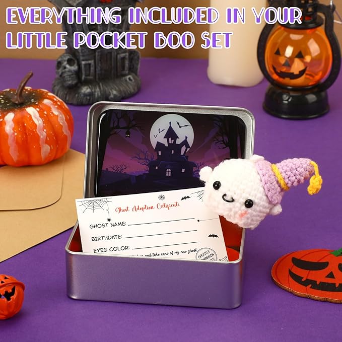 Little Pocket Boo, Cute Mini Boo in Tin Box, Adopt a Ghost, Travel Buddy, Halloween Spooky Gift for Friends, Coworkers, Ghost Lovers