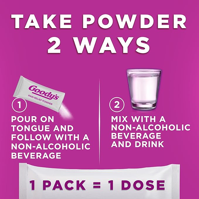 Goody's Headache Powder, Triple Action Fast-Acting Formula Headache Relief with Aspirin, Acetaminophen & Caffeine, Mixed Fruit Blast Flavor, 4 Powder Sticks, 6 Pack