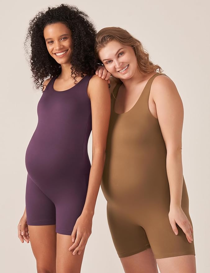 POSHDIVAH Women's Maternity Bodysuit Pregnancy Shapewear Double Lined Sleeveless Tank Top Shorts Romper Jumpsuit
