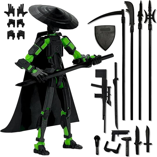 Already Assembled 8 inch T13 Action Figure,Dummy 13 T13 Multi Jointed Movable,for Collectors Desktop Decorations Movability 3D Printed Toys (Black Green)